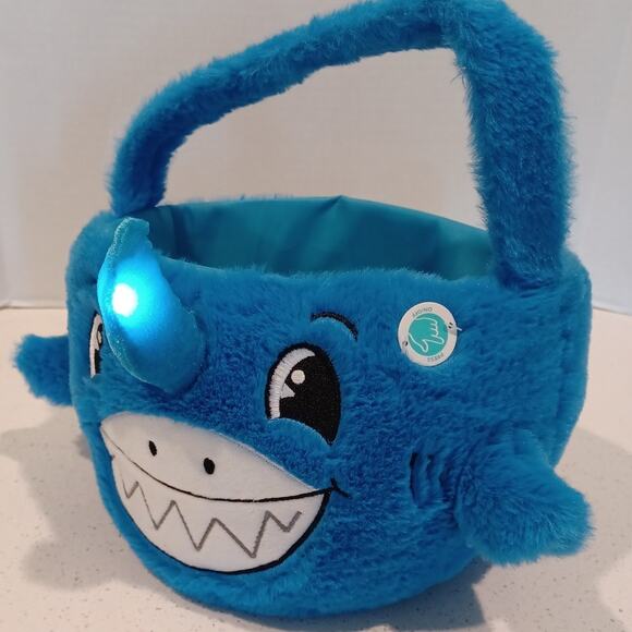 Way to Celebrate! Easter Plush Light Up Easter Basket Blue Shark - Picture 2 of 4